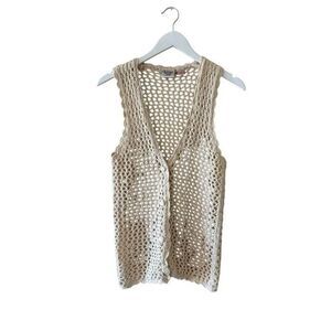 Huntington Ridge Ramie Cotton Cream Botton Boho Festival Crochet Vest M # 2244